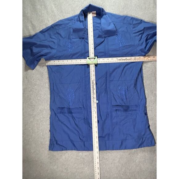 Guayaberas Abdala Dress Shirt Mens 38 (Large) Blue Short Sleeve Embroidered - Picture 2 of 9